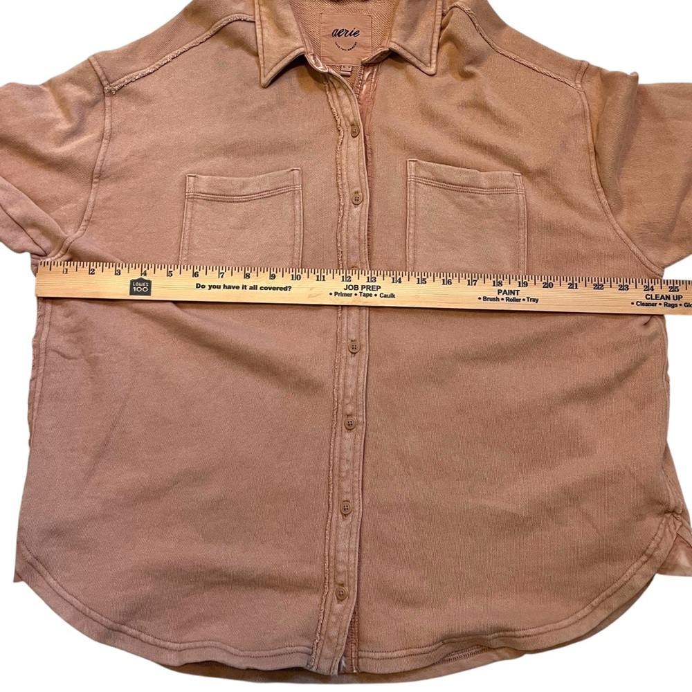 Aerie Oversized Fleece Button Down Shirt Jacket Lumberjane Toasty Taupe XS - Picture 8 of 10
